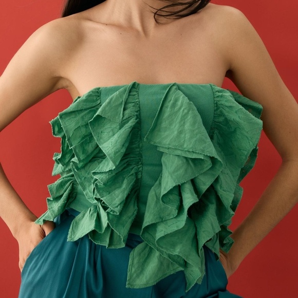 NWT  By Anthropologie Strapless Ruffle Top Large - Picture 2 of 6